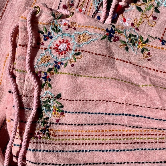 100% Cotton Made in India, pale pink boho embroidered blouse romantic floral S - Picture 5 of 8